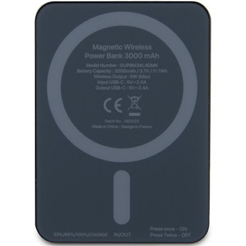 Guess GUPBM3ALGSGK varavirtalähde 3000 mAh, 5 W, MagSafe Metal Script Logo, musta