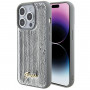 Guess GUHCP15LPSFDGSS Sequin Script Metal -kovakotelo Apple iPhone 15 Pro -puhelimelle, hopea