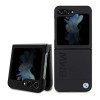 BMW BMHCZF5SLLBK Leather Hot Stamp -kovakotelo Samsung Galaxy Z Flip5 -puhelimelle, musta