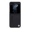 BMW BMHCZF5SLLBK Leather Hot Stamp -kovakotelo Samsung Galaxy Z Flip5 -puhelimelle, musta