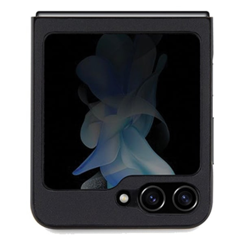 BMW BMHCZF5SLLBK Leather Hot Stamp -kovakotelo Samsung Galaxy Z Flip5 -puhelimelle, musta