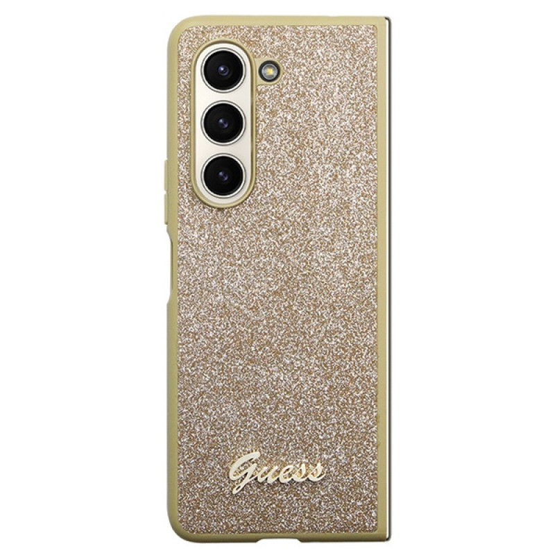 Guess GUHCZFD5HGGSHD Glitter Script -kovakotelo Samsung Galaxy Z Fold5 -puhelimelle, kulta
