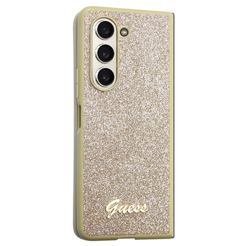 Guess GUHCZFD5HGGSHD Glitter Script -kovakotelo Samsung Galaxy Z Fold5 -puhelimelle, kulta