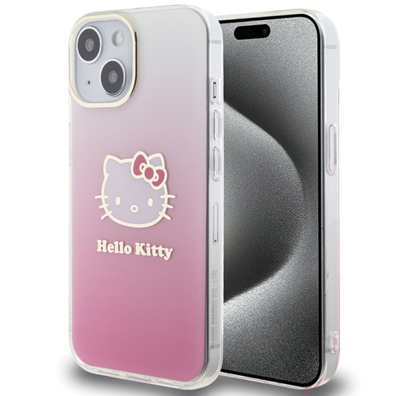 Hello Kitty HKHCP15SHDGKEP IML Gradient Electrop Kitty Head -kovakotelo Apple iPhone 15 6.1" -puhelimelle, pinkki