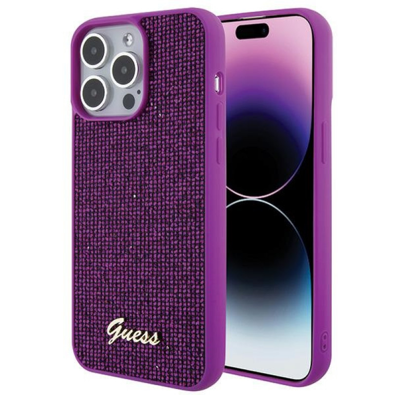 Guess GUHCP15XPMSDGSF Disco Metal Script -kovakotelo Apple iPhone 15 Pro Max -puhelimelle, violetti