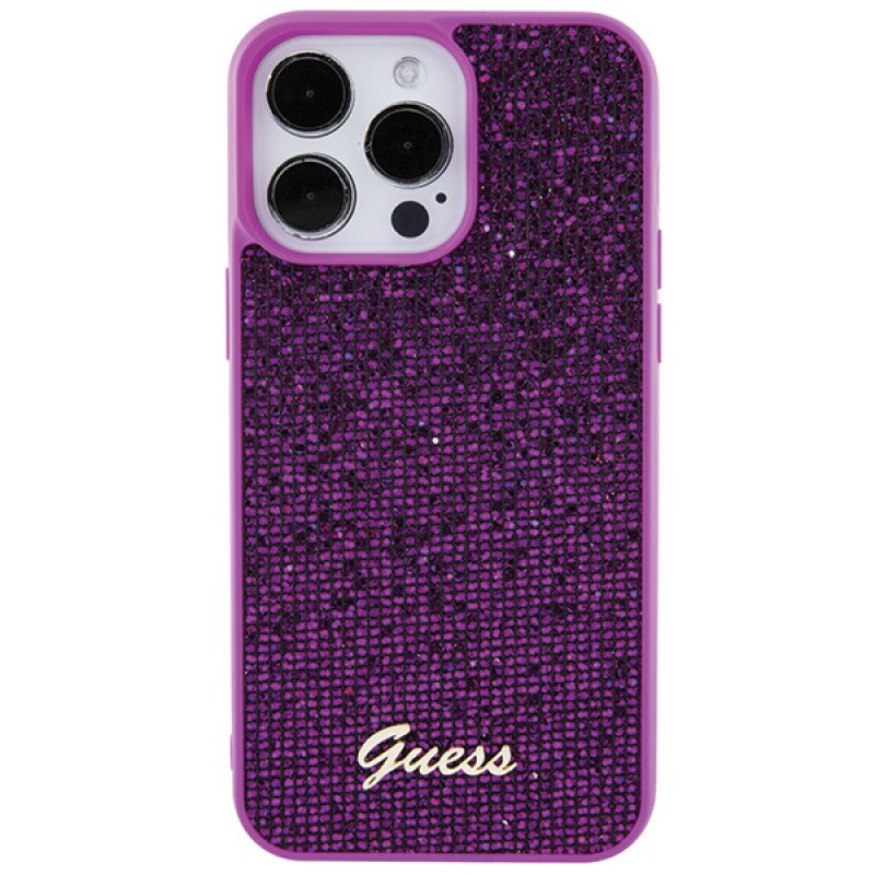Guess GUHCP15XPMSDGSF Disco Metal Script -kovakotelo Apple iPhone 15 Pro Max -puhelimelle, violetti