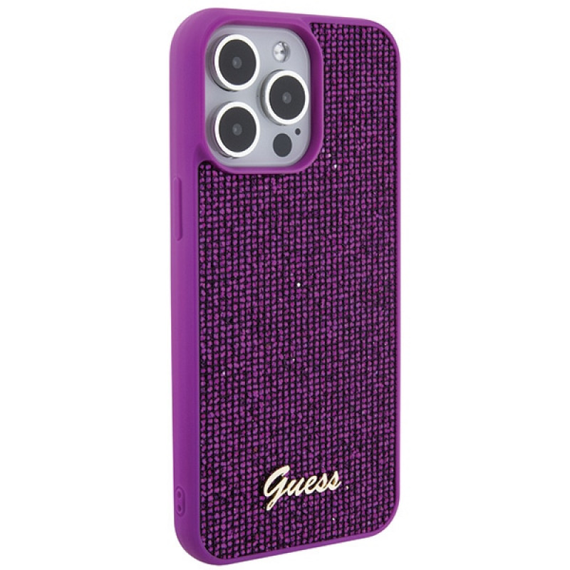 Guess GUHCP15XPMSDGSF Disco Metal Script -kovakotelo Apple iPhone 15 Pro Max -puhelimelle, violetti