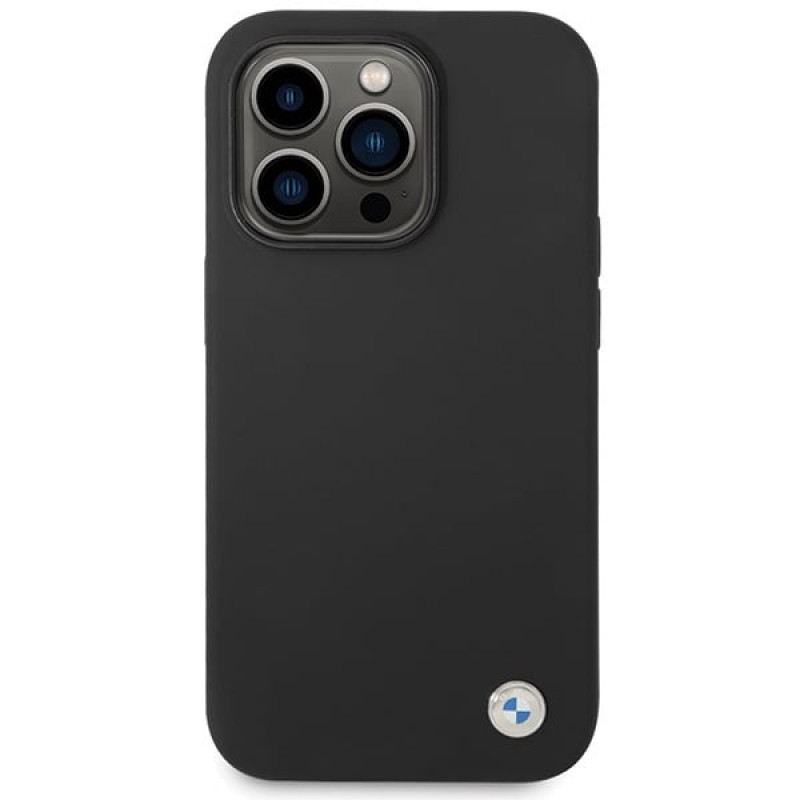 BMW BMHCP15LSILBK Apple iPhone 15 Pro -suojakotelo, silikonia ja metallilogo, musta