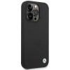 BMW BMHCP15LSILBK Apple iPhone 15 Pro -suojakotelo, silikonia ja metallilogo, musta