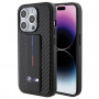 BMW BMHCP15LGSPCCK Apple iPhone 15 Pro -kovakotelo Grip Stand Smooth & Carbon, musta