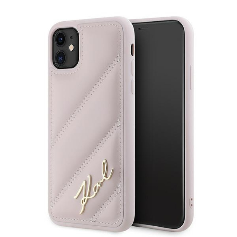 Karl Lagerfeld KLHCN61PQDSMGP Apple iPhone 11 / XR -kovakotelo Diagonal Quilted Script, pinkki