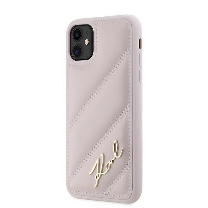 Karl Lagerfeld KLHCN61PQDSMGP Apple iPhone 11 / XR -kovakotelo Diagonal Quilted Script, pinkki