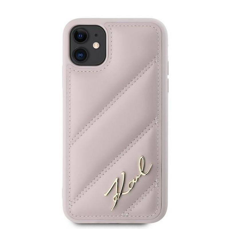 Karl Lagerfeld KLHCN61PQDSMGP Apple iPhone 11 / XR -kovakotelo Diagonal Quilted Script, pinkki