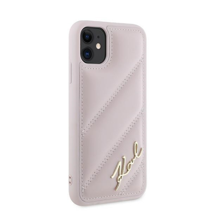 Karl Lagerfeld KLHCN61PQDSMGP Apple iPhone 11 / XR -kovakotelo Diagonal Quilted Script, pinkki