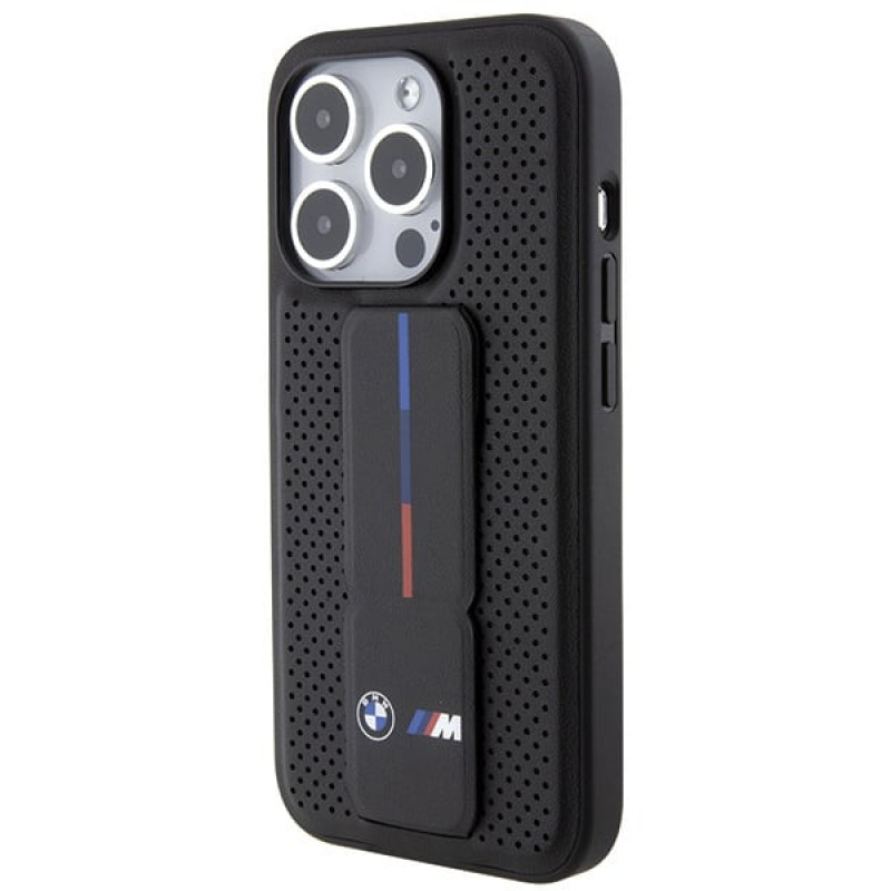BMW BMHCP15LGSPPRK Apple iPhone 15 Pro -kovakotelo Grip Stand Smooth & Perforated, musta