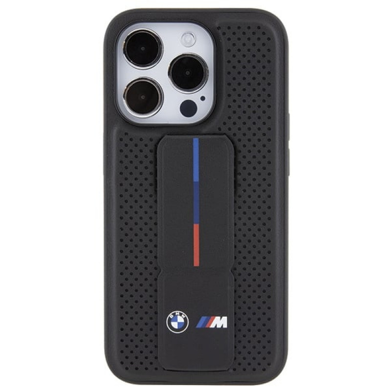 BMW BMHCP15LGSPPRK Apple iPhone 15 Pro -kovakotelo Grip Stand Smooth & Perforated, musta