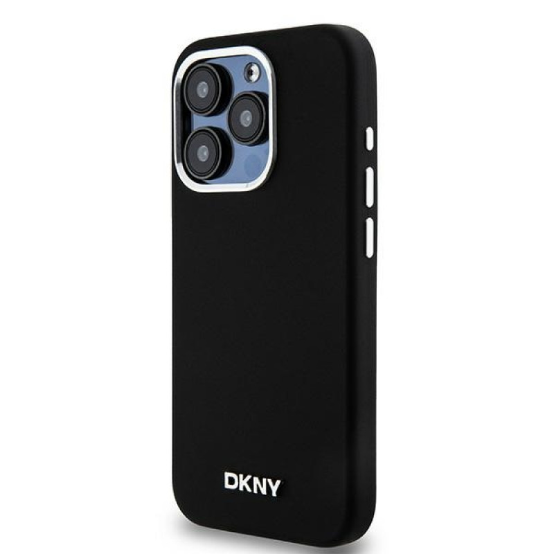 DKNY Apple iPhone 15 Pro -kovakuori Liquid Silicone Small Metal Logo MagSafe, musta