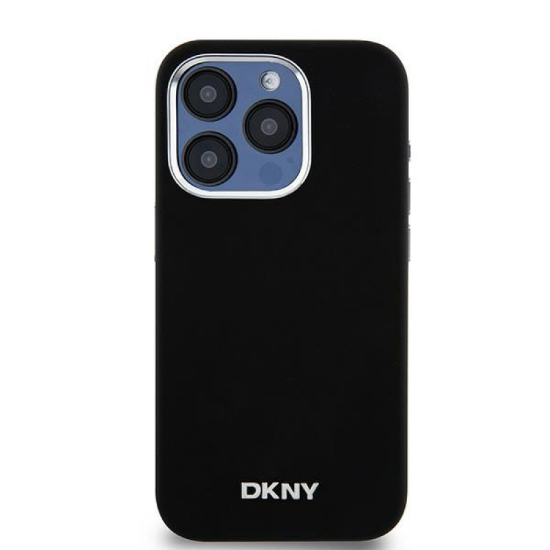 DKNY Apple iPhone 15 Pro -kovakuori Liquid Silicone Small Metal Logo MagSafe, musta