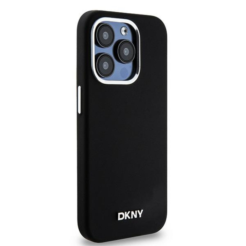 DKNY Apple iPhone 15 Pro -kovakuori Liquid Silicone Small Metal Logo MagSafe, musta