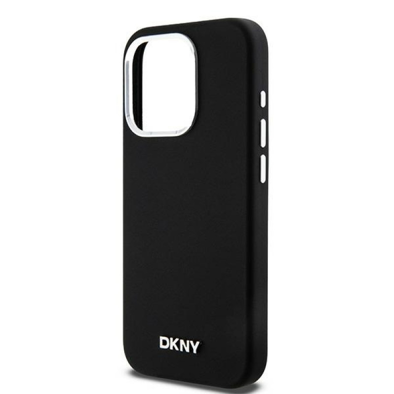 DKNY Apple iPhone 15 Pro -kovakuori Liquid Silicone Small Metal Logo MagSafe, musta