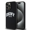 DKNY Apple iPhone 15 Pro Max -kovakuori Liquid Silicone White Printed Logo MagSafe, musta
