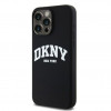 DKNY Apple iPhone 15 Pro Max -kovakuori Liquid Silicone White Printed Logo MagSafe, musta