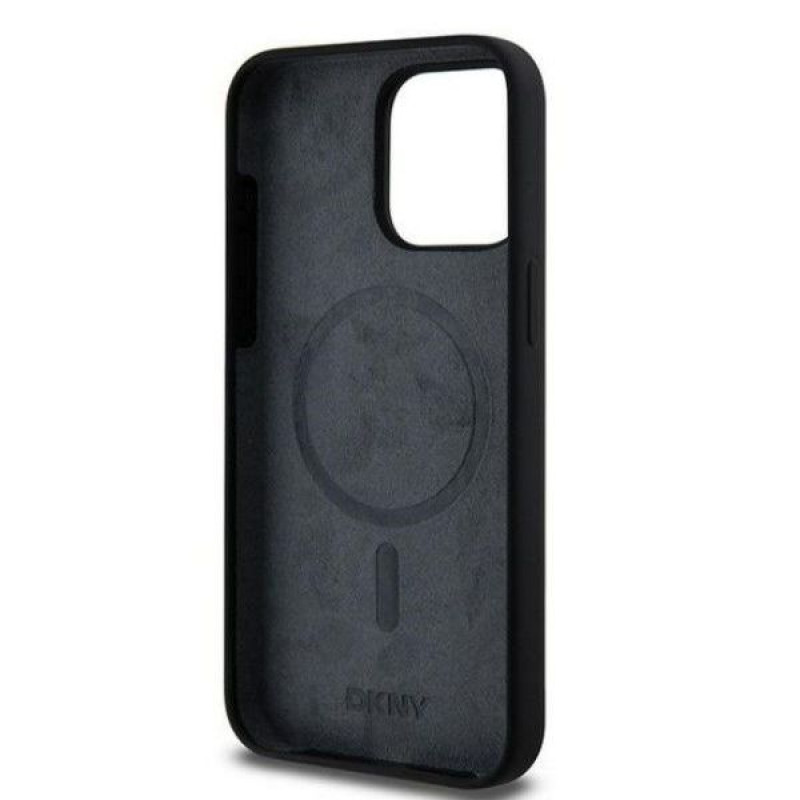 DKNY Apple iPhone 15 Pro Max -kovakuori Liquid Silicone White Printed Logo MagSafe, musta