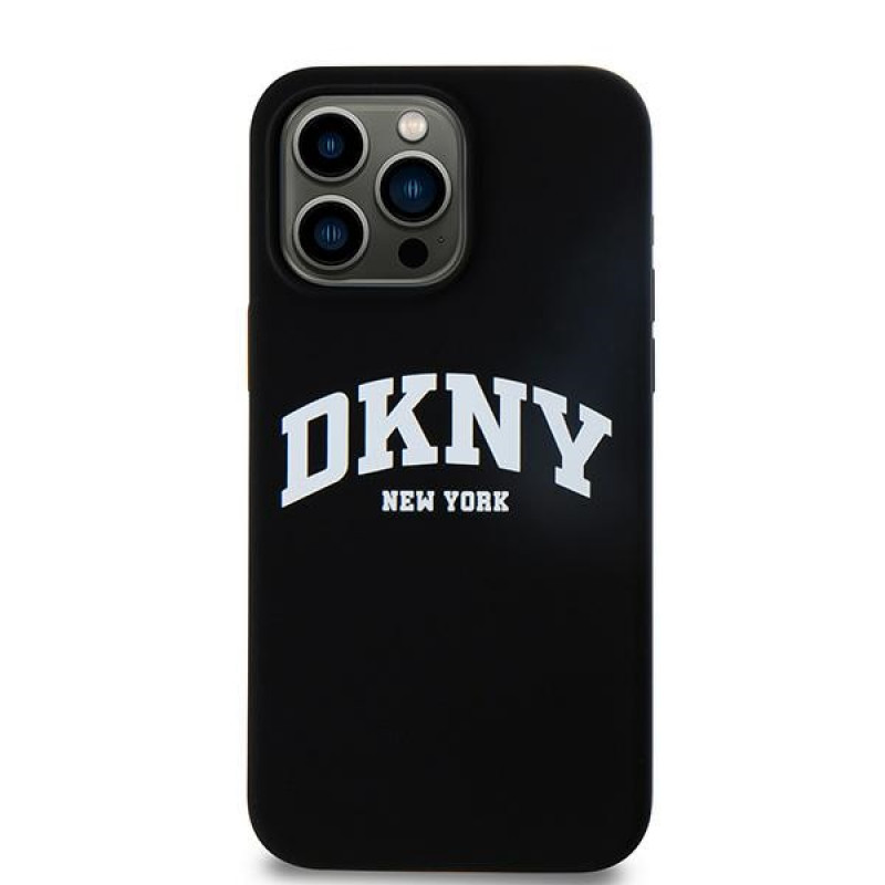 DKNY Apple iPhone 15 Pro Max -kovakuori Liquid Silicone White Printed Logo MagSafe, musta