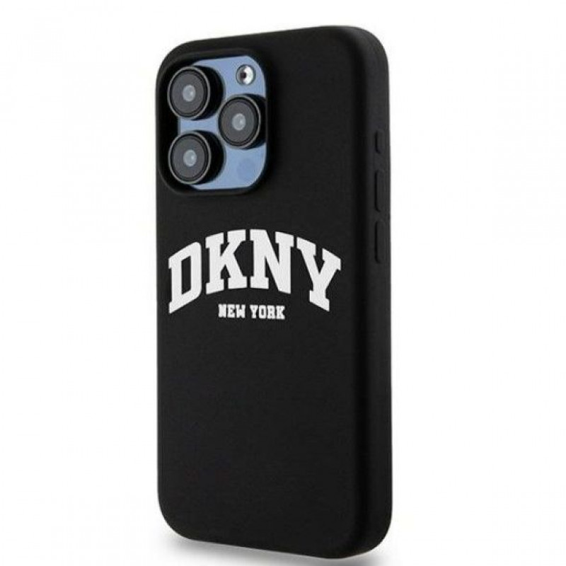 DKNY Apple iPhone 14 Pro -kovakotelo Liquid Silicone valkoinen painettu logo MagSafe, musta