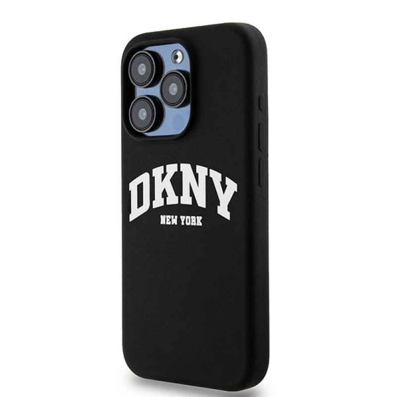 DKNY Apple iPhone 14 Pro -kovakotelo Liquid Silicone valkoinen painettu logo MagSafe, musta