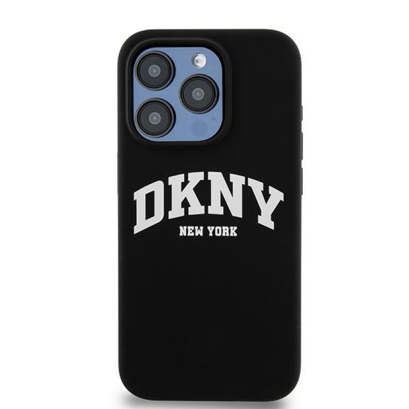 DKNY Apple iPhone 14 Pro -kovakotelo Liquid Silicone valkoinen painettu logo MagSafe, musta