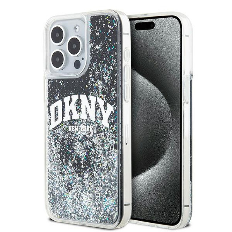 DKNY Apple iPhone 15 Pro Max -kovakuori Liquid Glitter Big Logo, musta