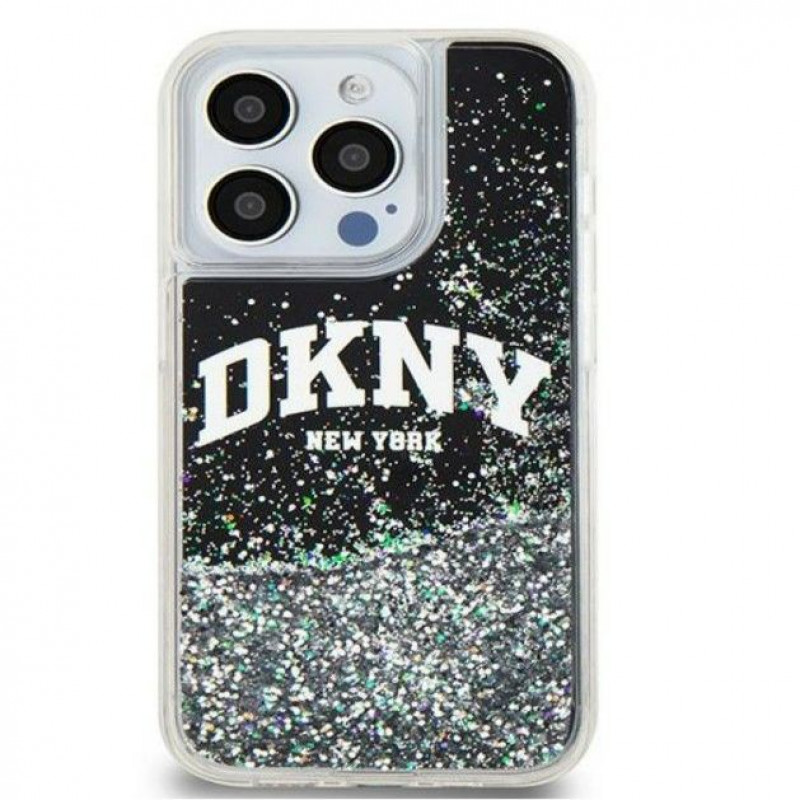 DKNY Apple iPhone 15 Pro Max -kovakuori Liquid Glitter Big Logo, musta