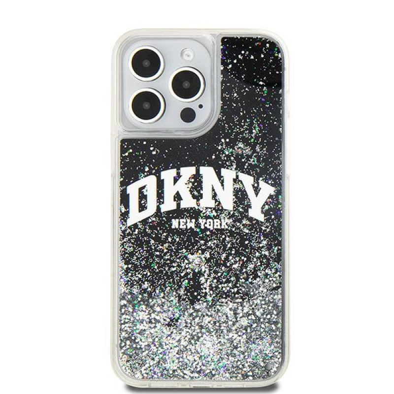 DKNY Apple iPhone 15 Pro Max -kovakuori Liquid Glitter Big Logo, musta