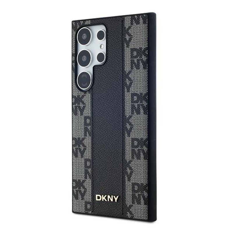 DKNY Leather Checkered Mono Pattern MagSafe -kuori Samsung Galaxy S24 Ultra -puhelimelle, musta