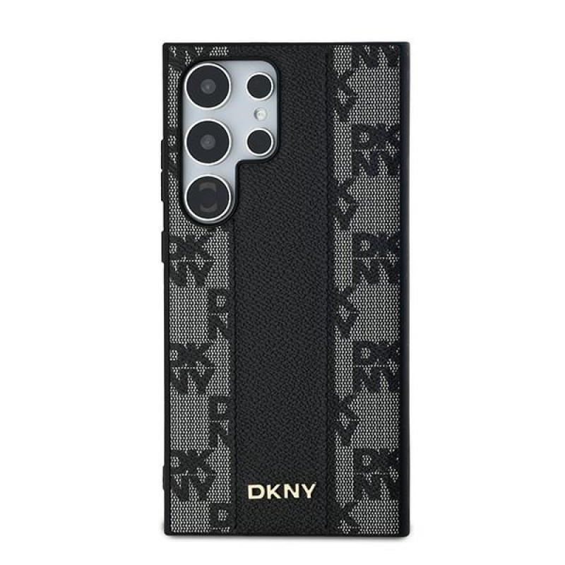 DKNY Leather Checkered Mono Pattern MagSafe -kuori Samsung Galaxy S24 Ultra -puhelimelle, musta