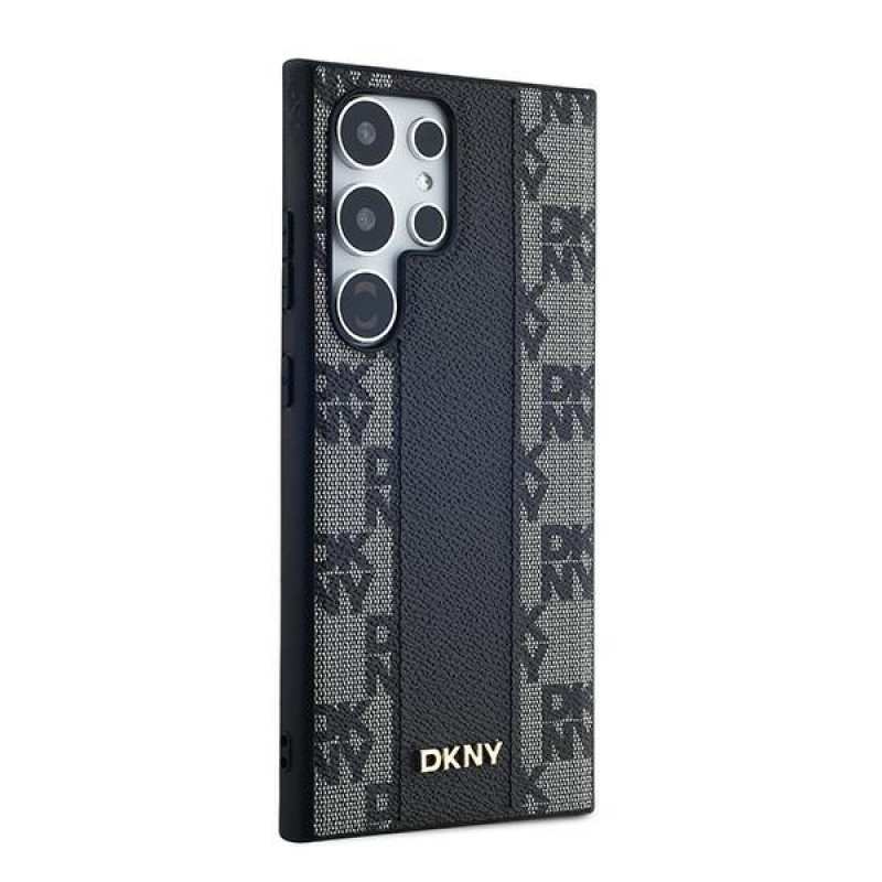 DKNY Leather Checkered Mono Pattern MagSafe -kuori Samsung Galaxy S24 Ultra -puhelimelle, musta