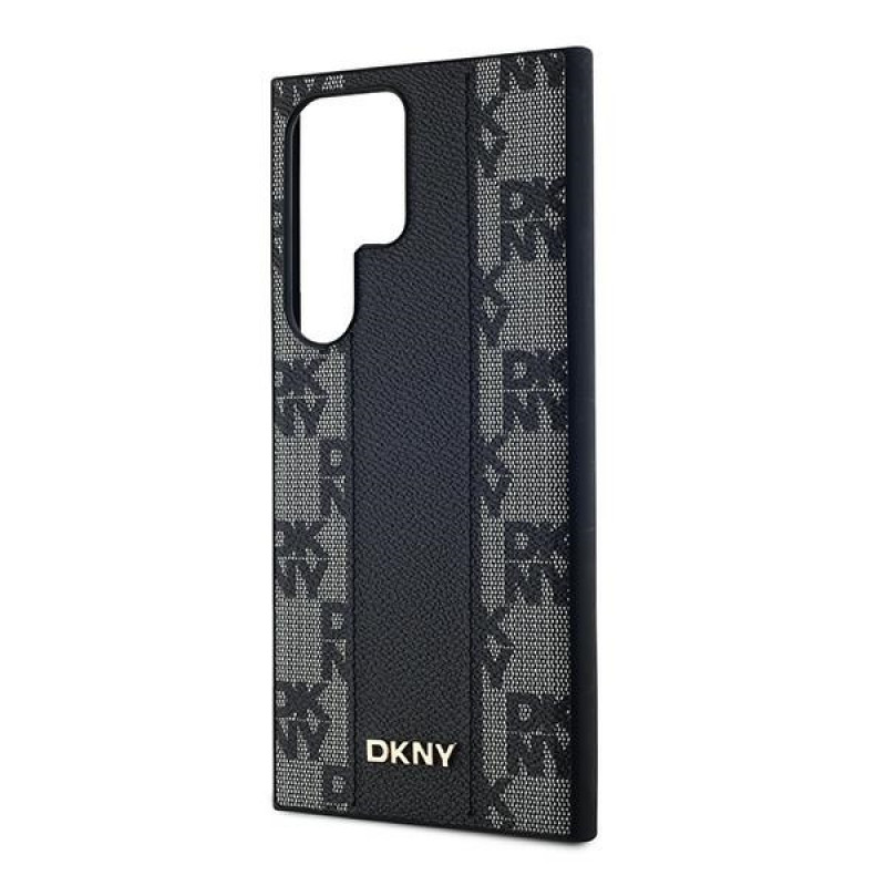 DKNY Leather Checkered Mono Pattern MagSafe -kuori Samsung Galaxy S24 Ultra -puhelimelle, musta