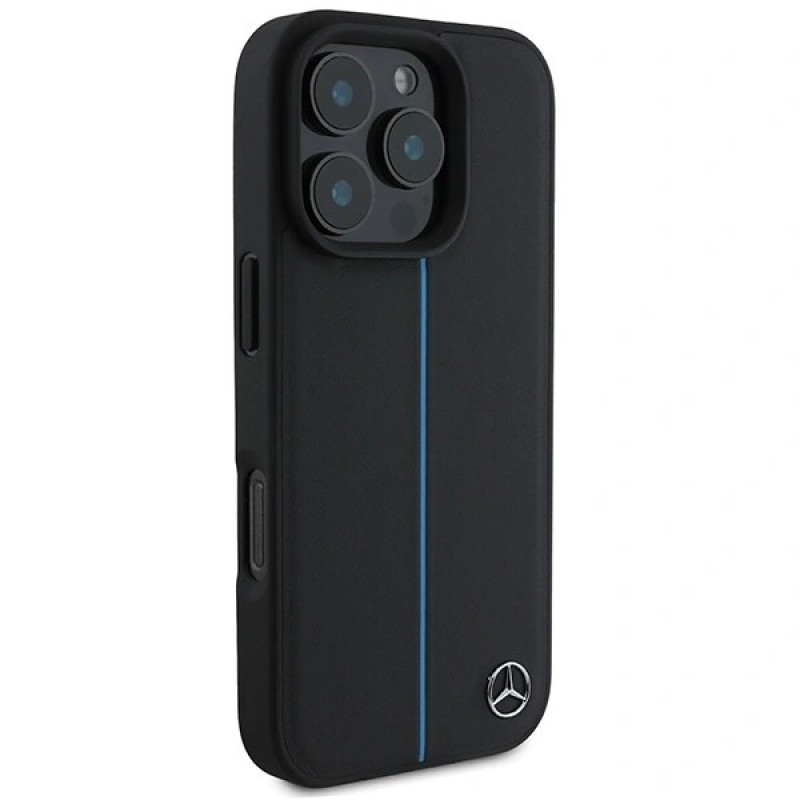 Mercedes MEHMP16L23RURBK Apple iPhone 16 Pro -kovakotelo MB Blue Line Leather MagSafe, musta