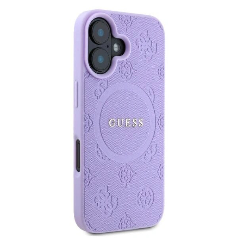 Guess Saffiano Peony Stamp MagSafe -suojakotelo Apple iPhone 16 -puhelimelle, violetti