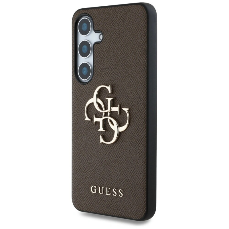 Guess Grained Big 4G Logo Small Classic Logo -kovakotelo Samsung Galaxy S25+ -puhelimelle, ruskea