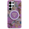 Guess Glitter Flowers Triangle Buttons MagSafe -suojakotelo Samsung Galaxy S25 Ultra -puhelimelle, violetti