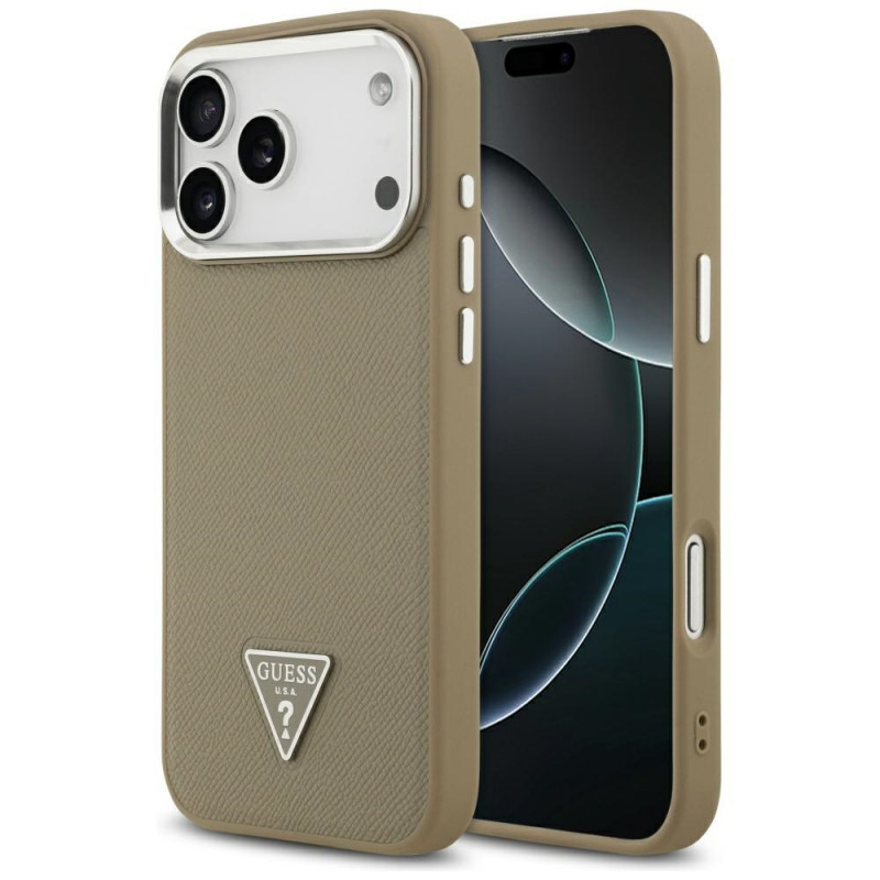 Guess Grained Triangle Logo MagSafe -kovakuori Apple iPhone 17 Pro Max -puhelimelle, ruskea