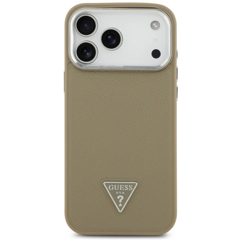 Guess Grained Triangle Logo MagSafe -kovakuori Apple iPhone 17 Pro Max -puhelimelle, ruskea