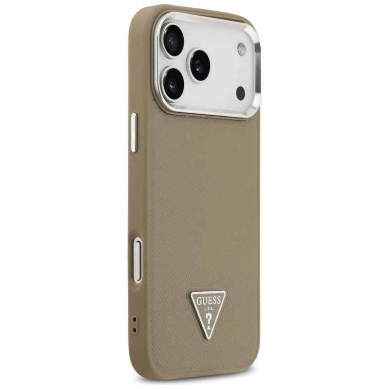 Guess Grained Triangle Logo MagSafe -kovakuori Apple iPhone 17 Pro Max -puhelimelle, ruskea