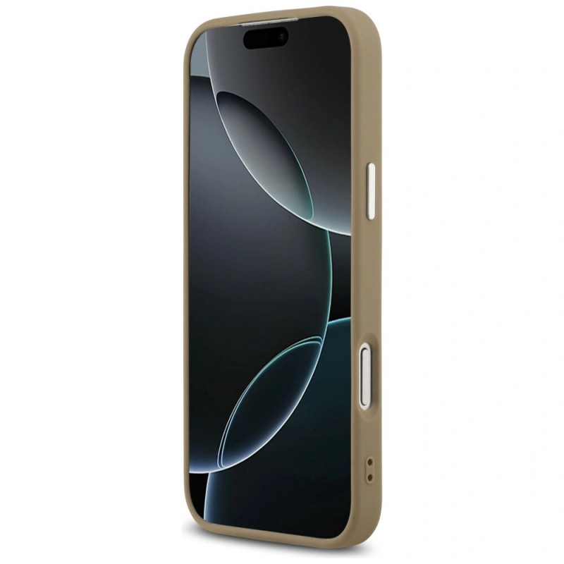 Guess Grained Triangle Logo MagSafe -kovakuori Apple iPhone 17 Pro Max -puhelimelle, ruskea