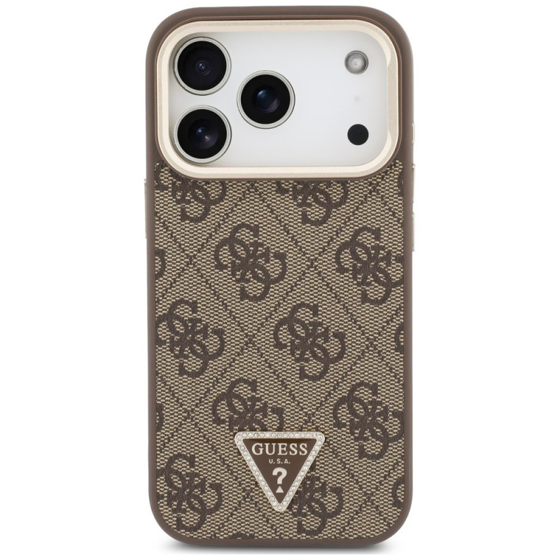 Guess 4G PU Triangle Logo & Stand Camera MagSafe -suojakotelo Apple iPhone 18 Pro Max / 17 Pro Max -puhelimelle, ruskea