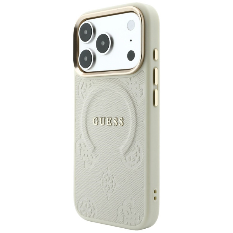 Guess Saffiano Peony & Ring MagSafe -suojakotelo Apple iPhone 18 Pro / 17 Pro -puhelimelle, beige