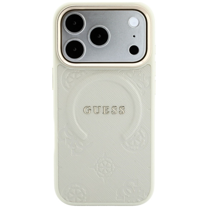 Guess Saffiano Peony & Ring MagSafe -suojakotelo Apple iPhone 18 Pro / 17 Pro -puhelimelle, beige