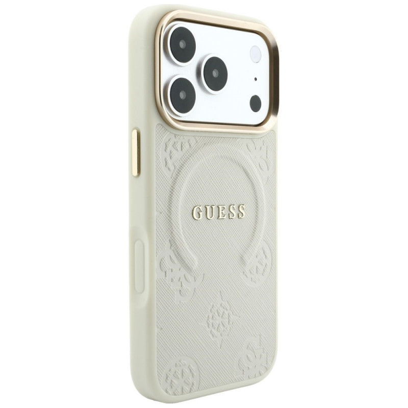 Guess Saffiano Peony & Ring MagSafe -suojakotelo Apple iPhone 18 Pro / 17 Pro -puhelimelle, beige